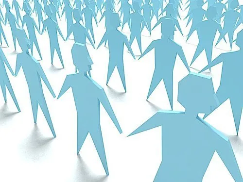 人の形の紙が連なるイメージ