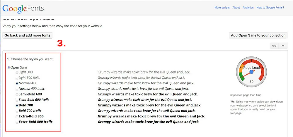 Google Fonts設定の旧画面