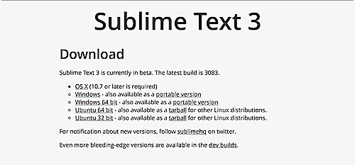 Sublime Text 3の旧ダウンロード画面